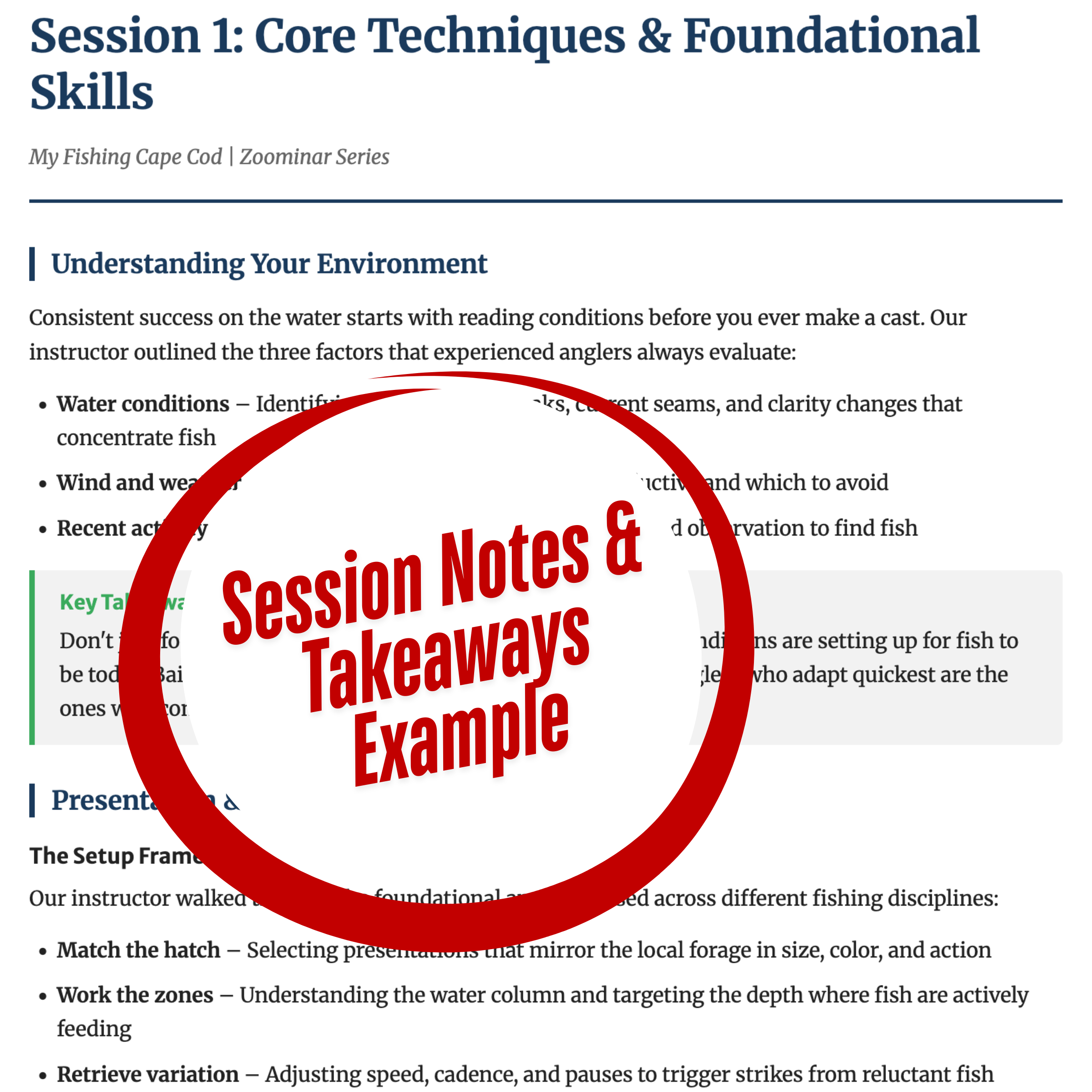 Session Notes & Key Takeaways – myfishingcapecod